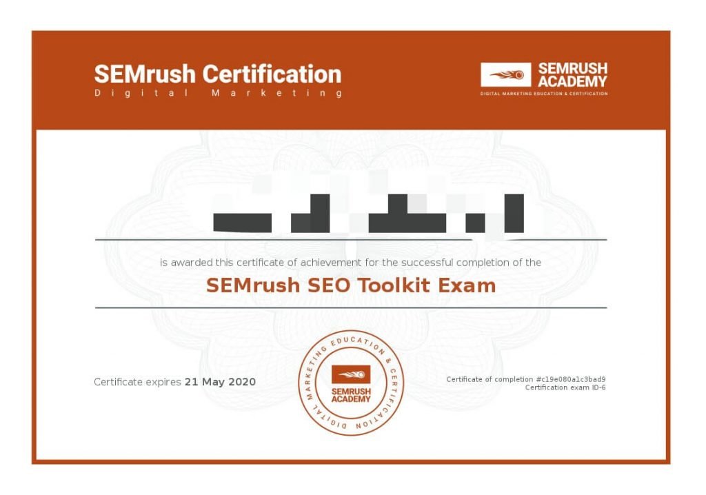 SEMrush Academy Certificate